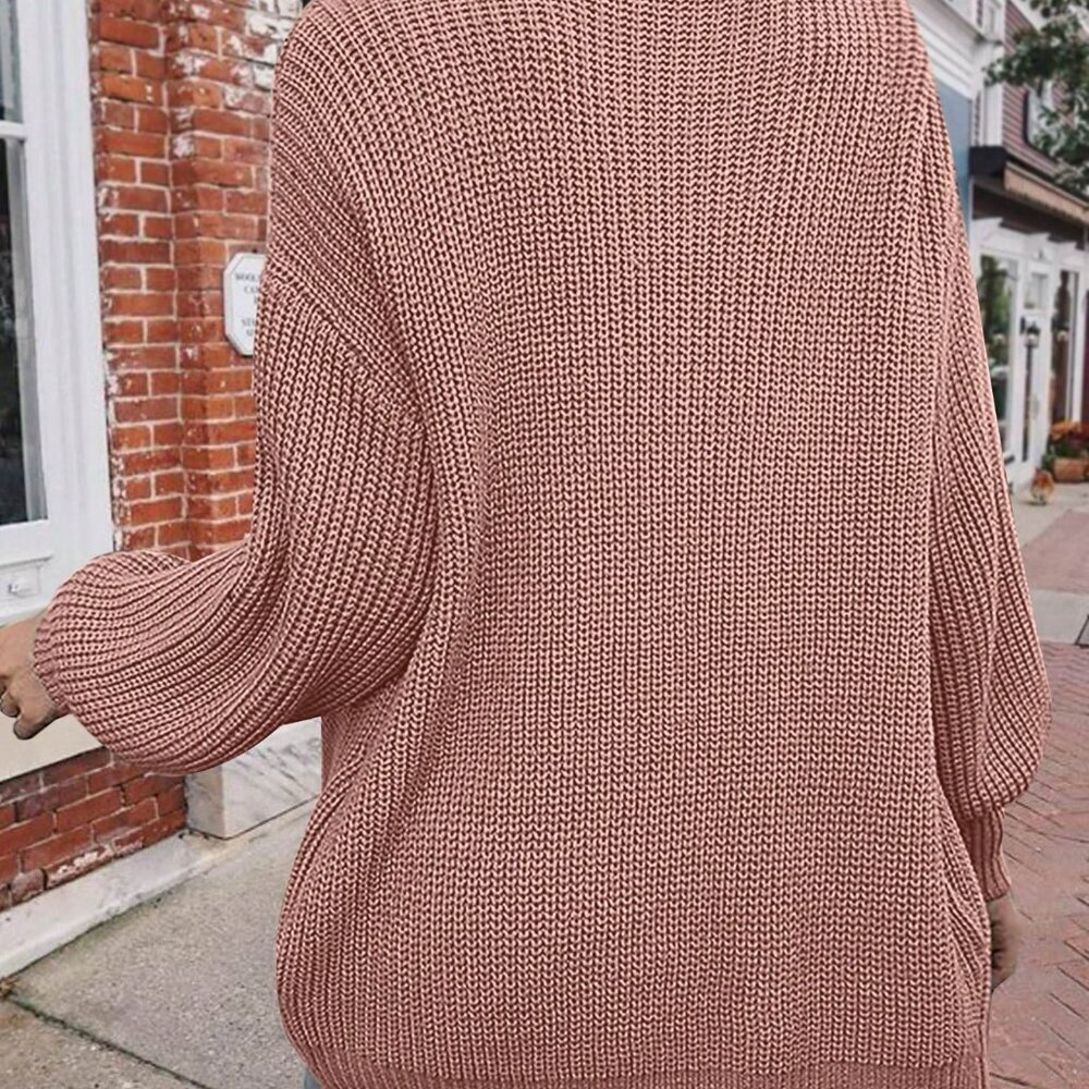 Pink Casual Women's Solid Color Lantern Sleeve Cardigan - Picture 2 of 8